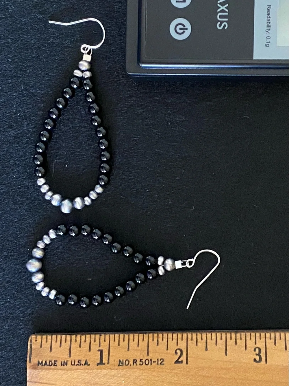 E11 Black onyx & sterling silver Navajo desert pearls dangle earrings